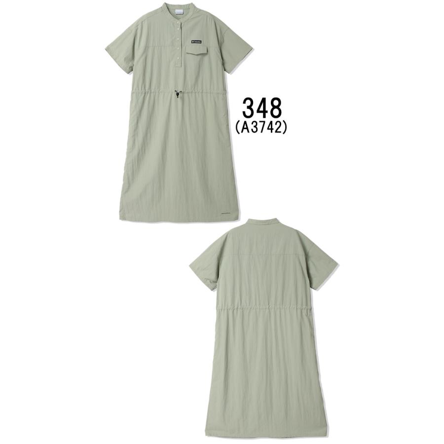 コロンビア ワンピース レディース PL1922 ウィメンズジプシーバーズドレス 撥水 アパレル ウェア 膝丈 バンドカラー 紫外線ケア 無地 ドローコード カーキ 服_5