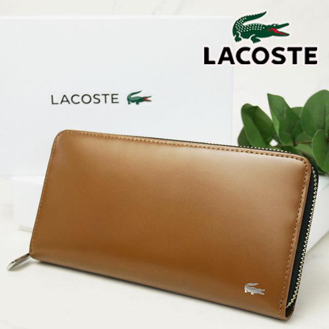 ラコステ LACOSTE 財布 長財布 メンズ レディース ロングウォレット ブランド サイフ カード 本革 牛革 茶 Men's