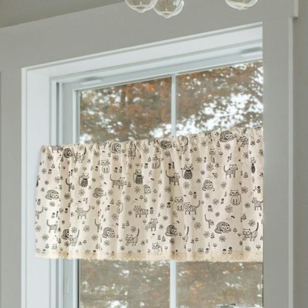 カフェカーテン 小窓 おしゃれ 北欧 丈45 レース かわいい 猫 花