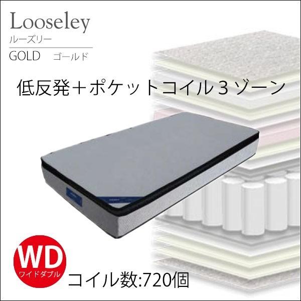 マットレス ワイドダブル ポケットコイル ルーズリーゴールド 硬め 150×195 片面ピロー 低反発ウレタン 3ゾーン構造 コイル数720個 厚み26cm サンコウ