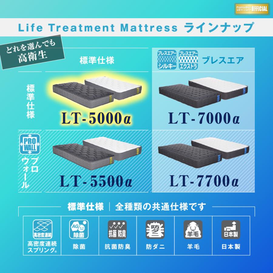 フランスベッド 【正規品】 マットレス S シングル LT-5000α ハード ソフト 厚さ28cm 正規品 LT5000 除菌 キュリエスAg スプリング 腰痛 抗菌の画像