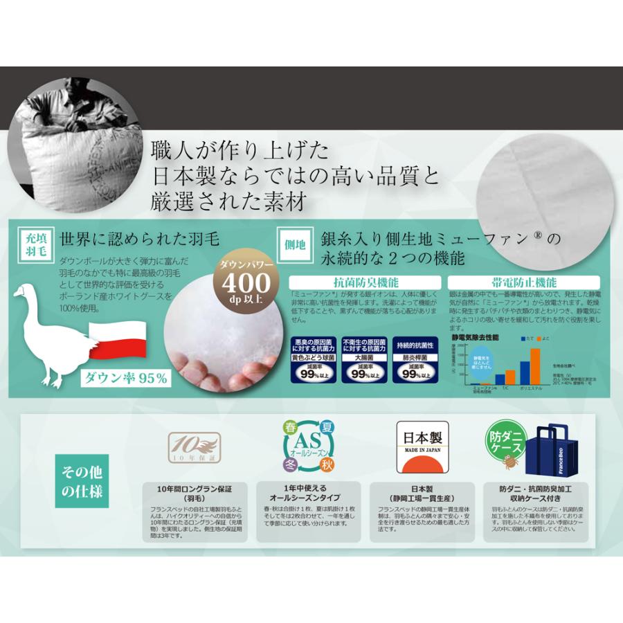 フランスベッド 羽毛合わせ布団合　クイーンサイズ フランスベッド（FRANCEBED） 羽毛布団 合掛け Q クイーン LT JP-06