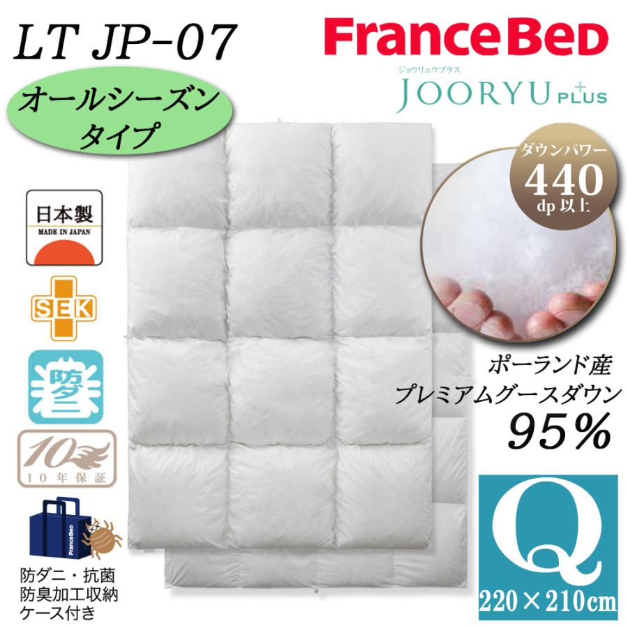 フランスベッド 羽毛布団 オールシーズン 2枚合わせ Q クイーン LT JP-07 JOORYU プレミアムグースダウン95% ポーランド産 制菌 消臭 防ダニ 10年保証