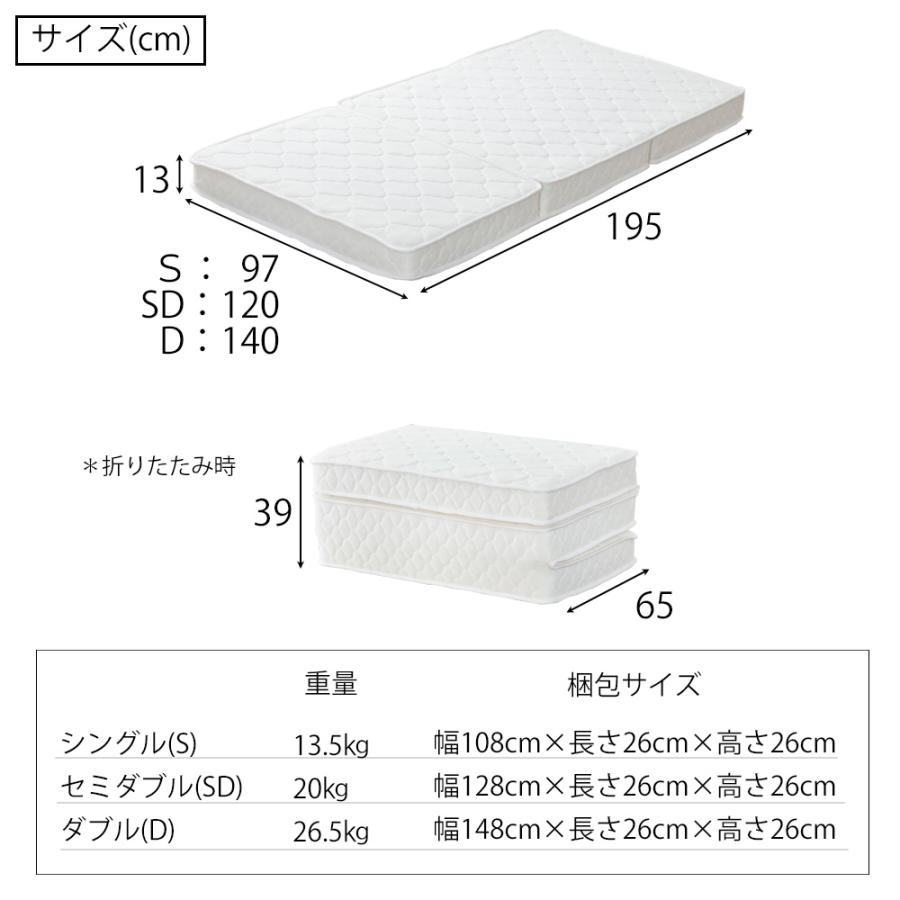 源ベッド 三つ折りポケットコイルマットレス シングル S 3つ折り