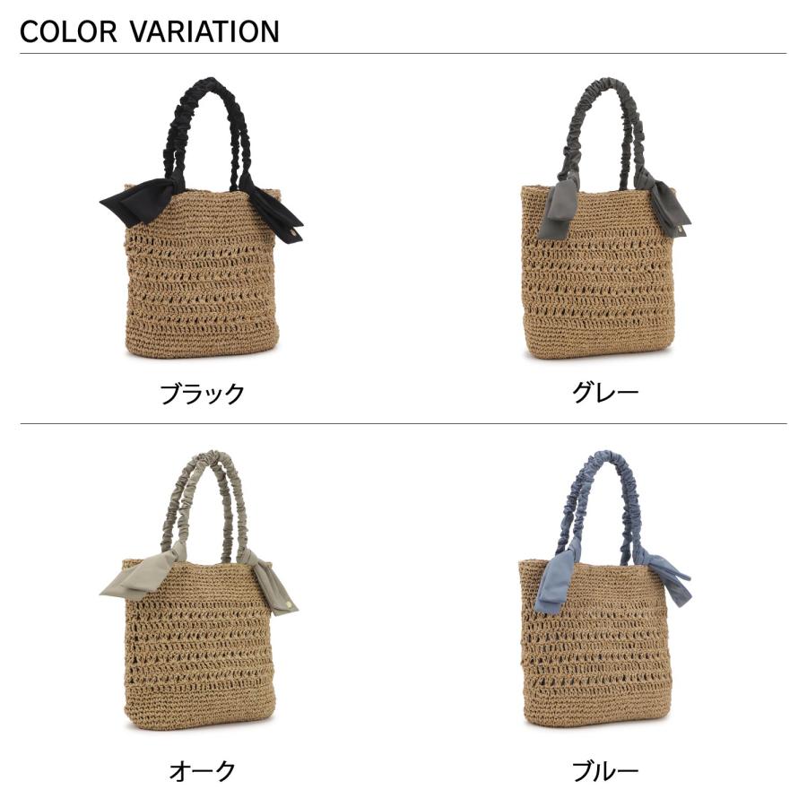 cache cache カシュカシュ バッグ トートバッグ カゴバッグ 下がりリボン柄編みトート レディース A4 軽量 10-00-05450の画像