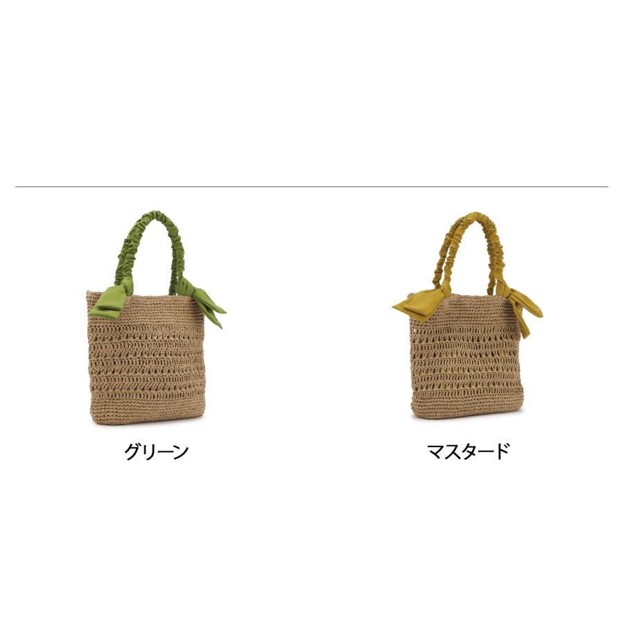 cache cache カシュカシュ バッグ トートバッグ カゴバッグ 下がりリボン柄編みトート レディース A4 軽量 10-00-05450の画像