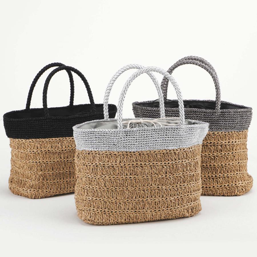 cache cache カシュカシュ バッグ トートバッグ カゴバッグ ラメ切替クロッシェトート レディース 大きめ 大容量 A4 軽量 10-00-06370の画像