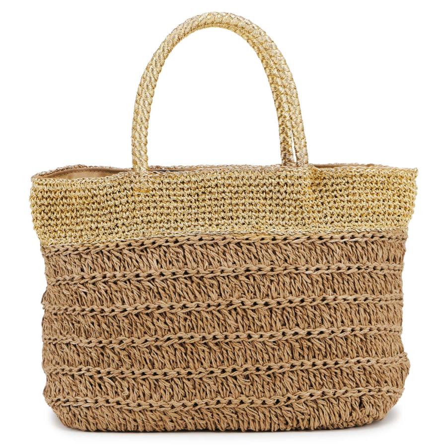 cache cache カシュカシュ バッグ トートバッグ カゴバッグ ラメ切替クロッシェトート レディース 大きめ 大容量 A4 軽量 10-00-06370の画像