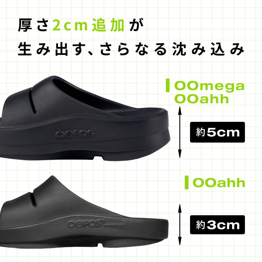 ウーフォス OOFOS リカバリースライドサンダル ウーメガ ウーアー レディース 厚底 OOmega OOahh ブラック ベージュ 黒 2000730 正規品 爆買の画像