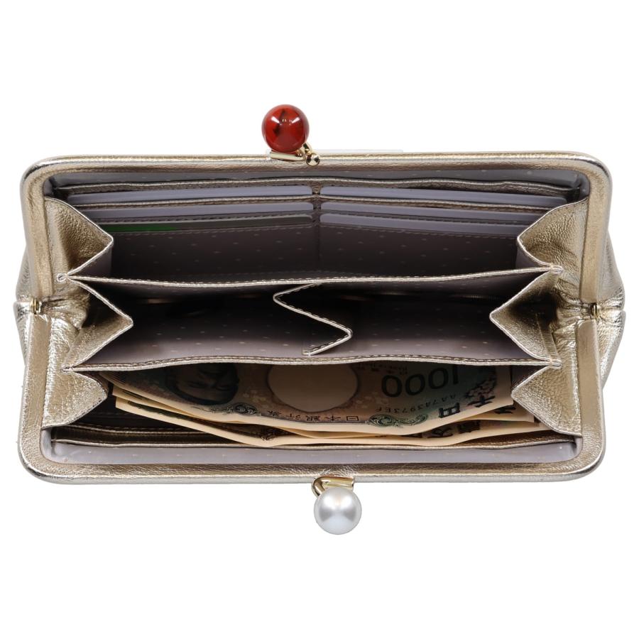 perche（ペルケ） 長財布 レディース 本革 がま口 ドット グリーン