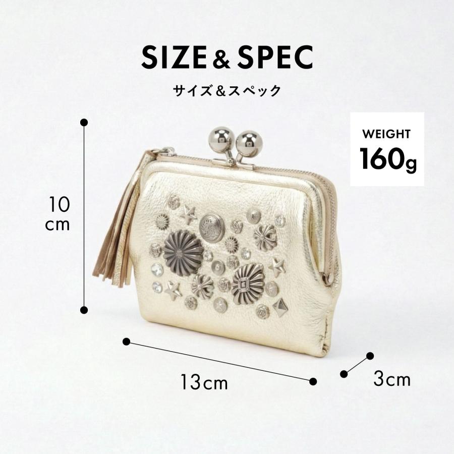 ペルケ perche 財布 二つ折り財布 レディース がま口 軽量 本革 コンパクト ブラック ゴールド シルバー 黒 80-06-00100 爆買の画像