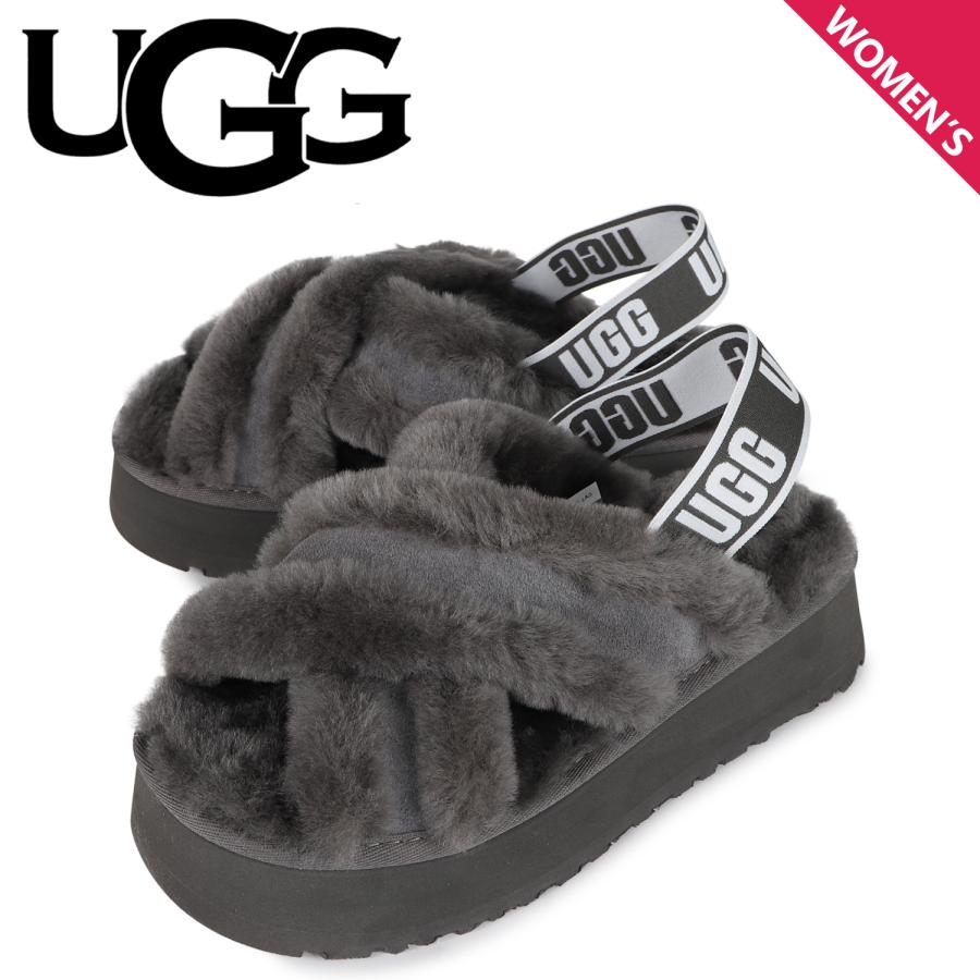 UGG ディスコチェッカースライド グレー&ブラック ファー アグ UGG ディスコチェッカースライド グレー&ブラック ファー アグ