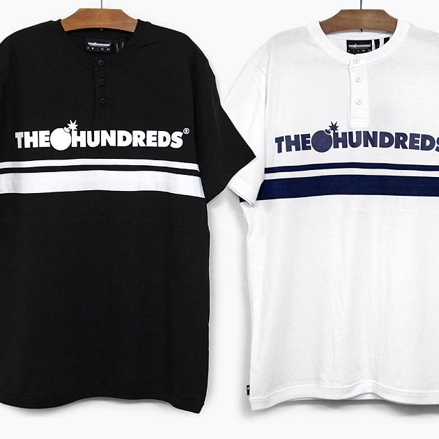 ザハンドレッズ ヘンリーネック 半袖 Tシャツ THE HUNDREDS PACIFIC HENLEY T18S109004 ホワイト ブラック BAR LOGO バーロゴ | 