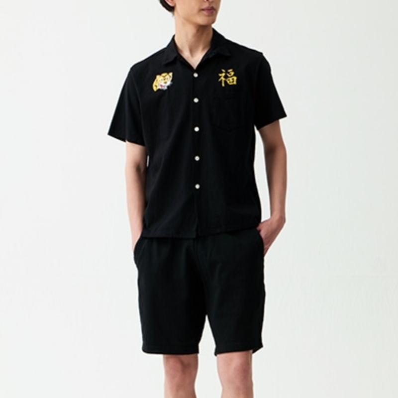 グッドオン Good On 虎福刺繍 ショートスリーブ オープン シャツ GOST2316 ブラック グッドオン Good On 虎福刺繍 ショートスリーブ オープン シャツ