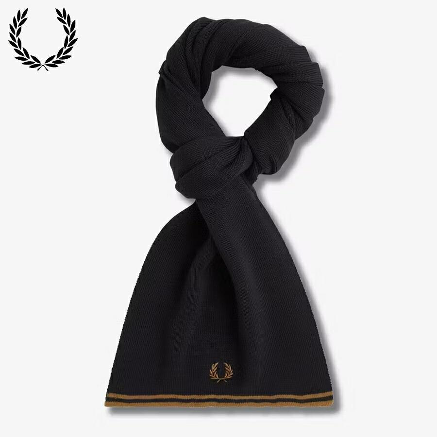 フレッドペリー FRED PERRY ツイン ティップド メリノウール スカーフ Twin Tipped Merino Wool Scarf ブラック/シェイデッドストーン C9152 S77 FRED PERRY（フレッドペリー） ツイン ティップド メリノウール