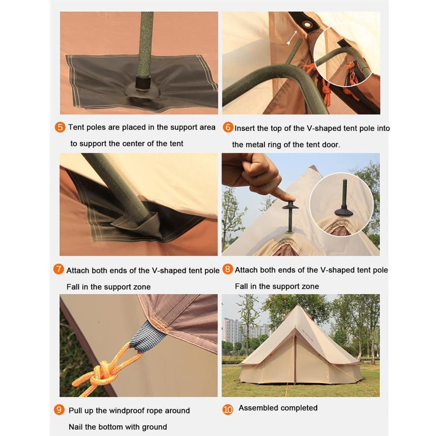 [即日発送] パオテント、6-10人家族キャンプベルテント、頑丈なセンターとドアポールを備えたコットンアウトドア防水テント、キャンプハイキングハンティングフェスティバル 【CEG1319474063】(47761円)