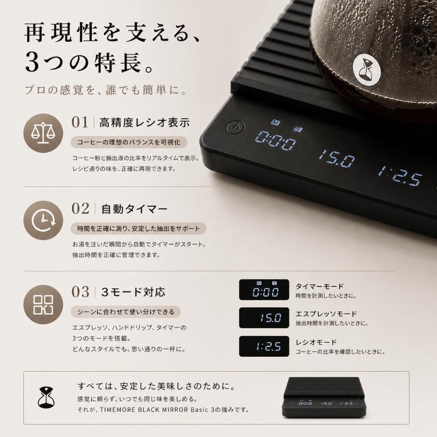 タイムモア スケール Black Mirror Basic 3.0 正規輸入品 TIMEMORE コーヒースケール ドリップスケール デジタルスケール 流速計測 タイマー機能 USB充電式 | TIMEMORE | 03
