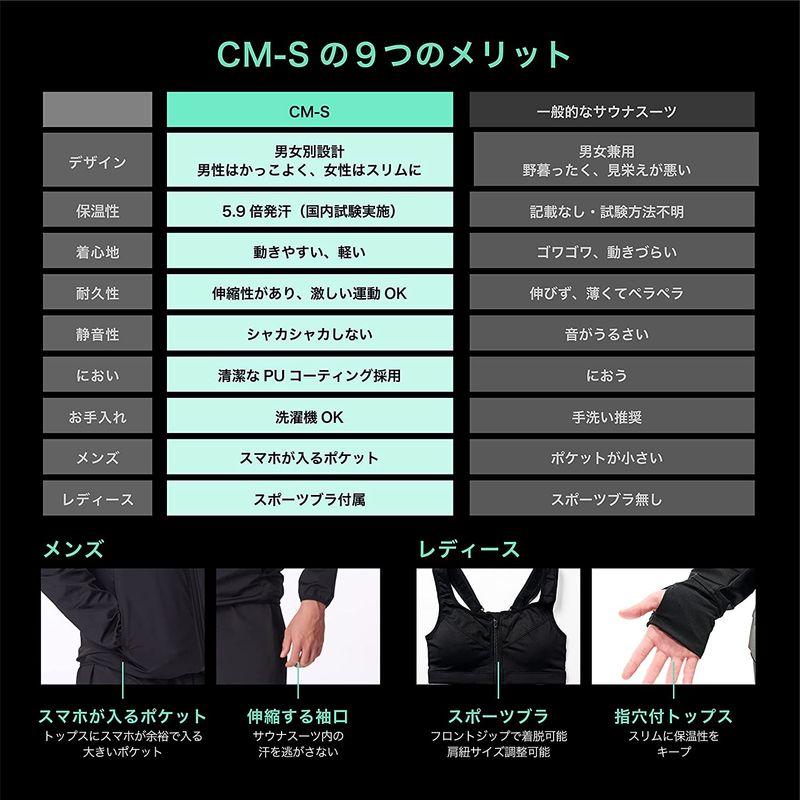 チャーメイクボディ CM-S サウナスーツ メンズ レディース 上下セット スポブラ付 動画付 洗濯可 (XL, グレー(レディース