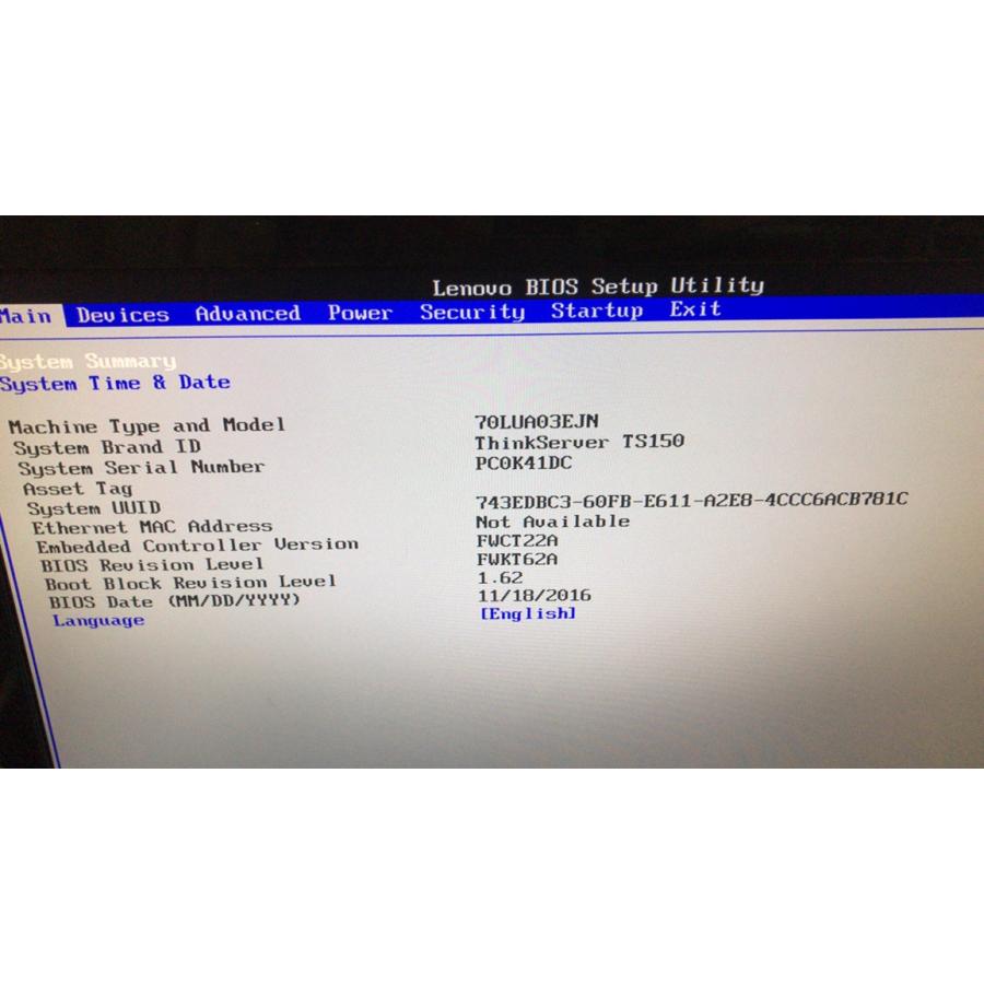 2290188☆中古☆Lenovo ThinkSarver TS150 70LU 用Lenovo IQ1X0MS BIOS