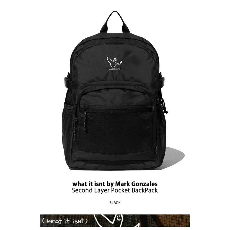 What it isnt Mark Gonzales マークゴンザレス バックパック 2ND LAYER POCKET BACKPACK リュック ポケット BLACK ワットイットイズント 通勤 通学 MG2200BP01｜snkrs-aclo｜02