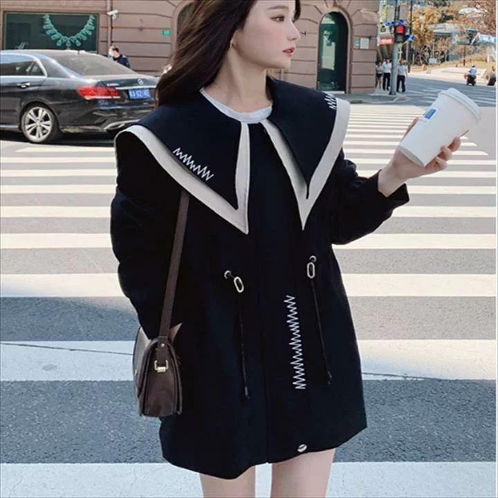 ショートコート フェミニン 体系カバー 大きめ襟 カジュアル系 長袖 無地 10代 代 レディースファッション 可愛い お出かけ 女子会 デイリーユース お茶会 お レビューで送料無料