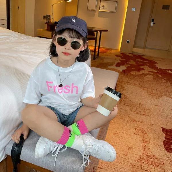 130 ホワイトレモンキャロットオレンジ ロゴ ドロップショルダー 女の子 男の子 Tシャツ 半袖 キッズ 140 韓国こども 衣装 ダンス キッズ 小学生 子供服 160 150 長袖 売れ筋がひ贈り物