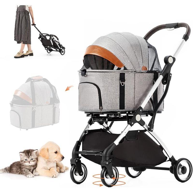 HRking.HANRAY 分離型 折りたたみ ペットカート 3wayモデル 対面式 4輪 犬用ベビーカー 前輪360°回転 後輪ブレーキ付 HANRAY 分離型 折りたたみ ペットカート 3wayモデル 対面式 4輪 犬用ベビーカー 後輪ブレーキ付