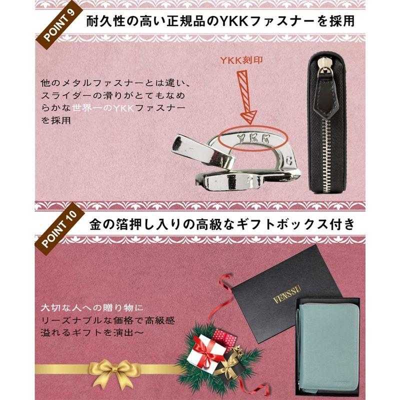 Venssu 通帳ケース 通帳入れ カードケース 磁気防止 YKK 印鑑も入る 薄型 レザー (ブラック)