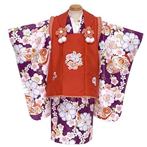柔らかい 京都室町st 七五三 3歳 着物 セット女の子 小町キッズ 被布セット 合繊 赤ｘ紫 桜 Kkf 24 人気が高い Www Muslimaidusa Org