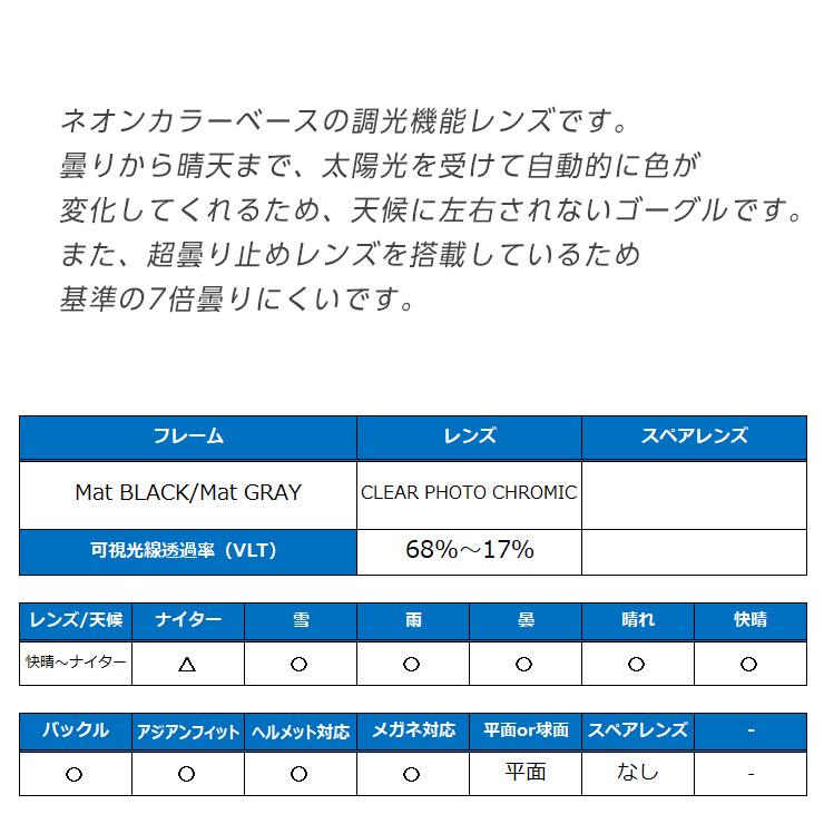 D:RECT ディレクト スノーボード ゴーグル BUGGY:2 カラー：Mat BLACK/Mat GRAY 調光レンズ：CLEAR PHOTO CHROMIC 平面_5