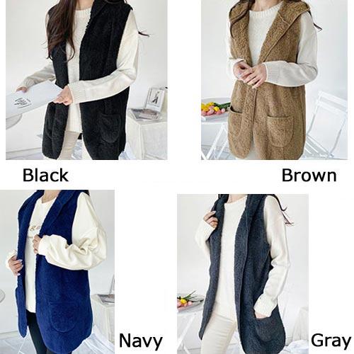 ゆるふわ 暖かい もこもこ ベスト パーカー ロング ボア モコモコ