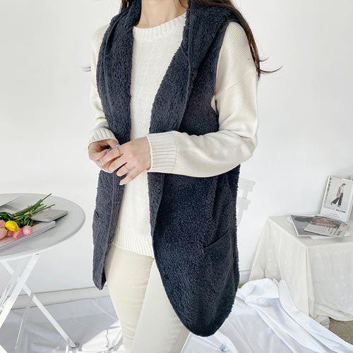 ゆるふわ 暖かい もこもこ ベスト パーカー ロング ボア モコモコ