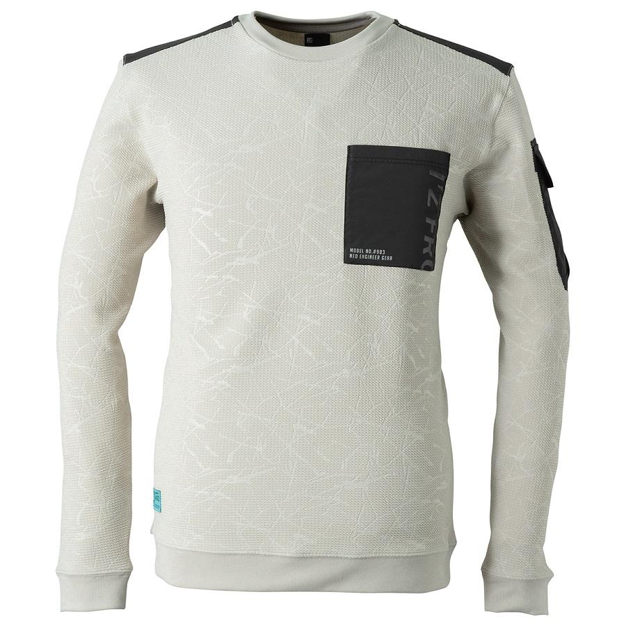 S-4L #903 ジャガードエンボスストレッチ長袖クルーネックシャツ I