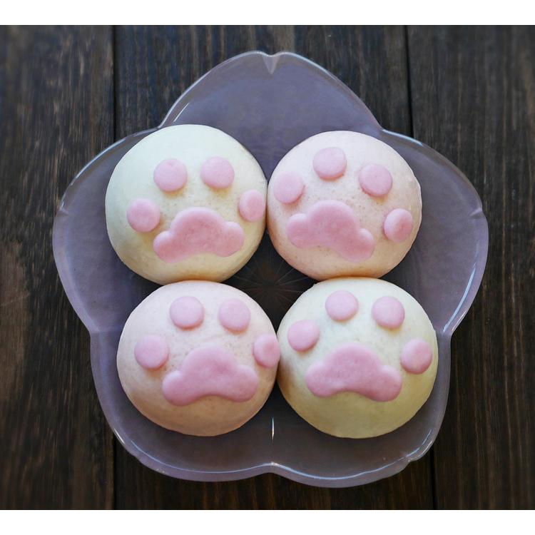 【にゃらん公式】デカ肉球紅白饅頭４個入（にくきゅうまんじゅう）【和菓子】ねこ 動物 お祝い ギフト 贈り物 誕生日 手土産 引菓子 プレゼント イベント | 