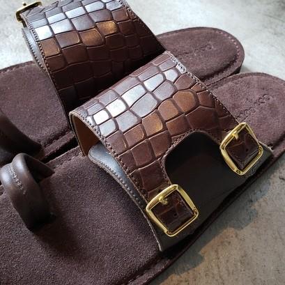 美品　polpetta サンダル　メンズ　レザー POLPETTA ポルペッタ 型押レザーダブルモンクサンダル（ダーク