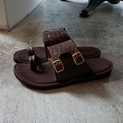 美品　polpetta サンダル　メンズ　レザー POLPETTA ポルペッタ 型押レザーダブルモンクサンダル（ダーク