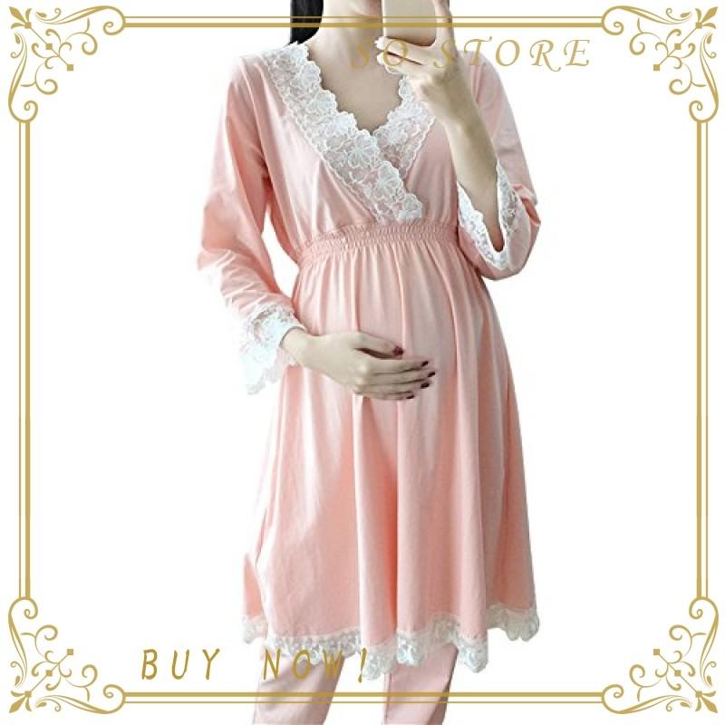 Bofun マタニティ パジャマ 授乳服 ワンピース 九分丈 妊婦服 マタニティウェア 授乳口付き ルームウェア コット Sagaretxe Net