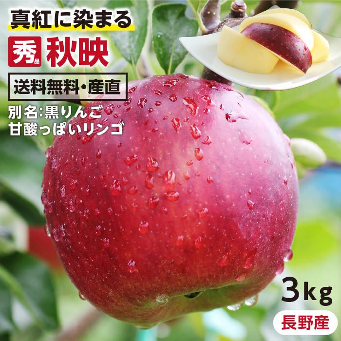りんご 秋映 3kg 長野県産 秀品 送料無料 黒りんご 産地直送 葉とらず