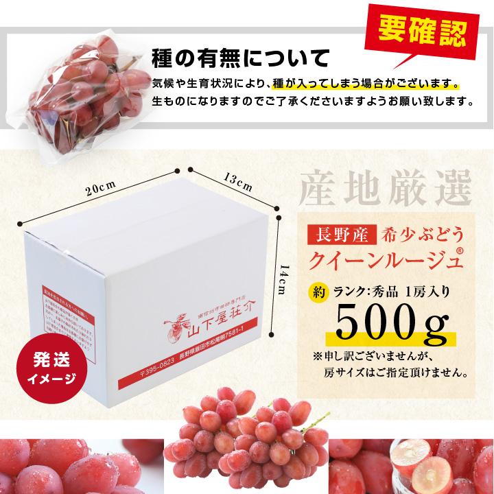 山下屋荘介 ぶどう クイーンルージュ 種無し 約500g 1房 秀品 送料無料