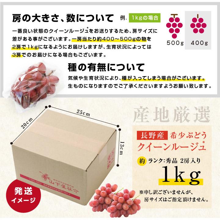 山下屋荘介 ぶどう クイーンルージュ 種無し 約1kg 2房 秀品 送料無料