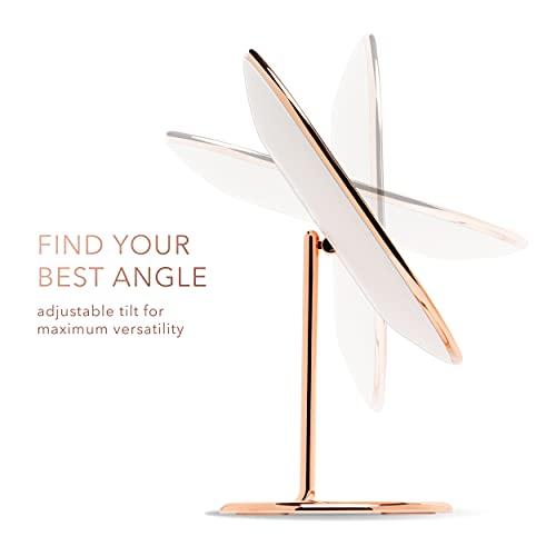 Fancii LED 化粧鏡 プレミアムメイクミラー 3ライト設定 金属女優ミラー、3色調光 コードレス 充電式 スタンド卓上鏡 (Vera) 