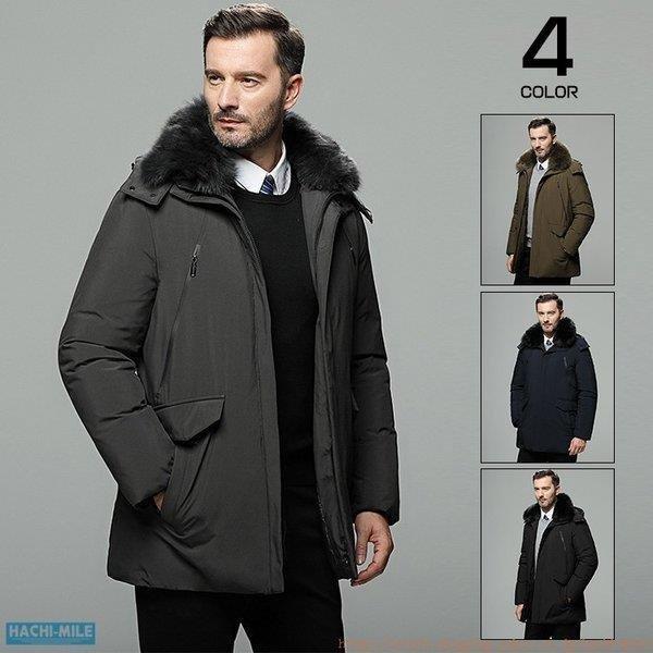 中古 ビジネス メンズ ダウンコート ファーフード ロング丈 厚手 防寒 ビジネス メンズ ダウンコート 防寒 お兄系 秋冬 ジップアップ ダウンジャケット 保温 ファーフード ロング丈 厚手 コート アウター