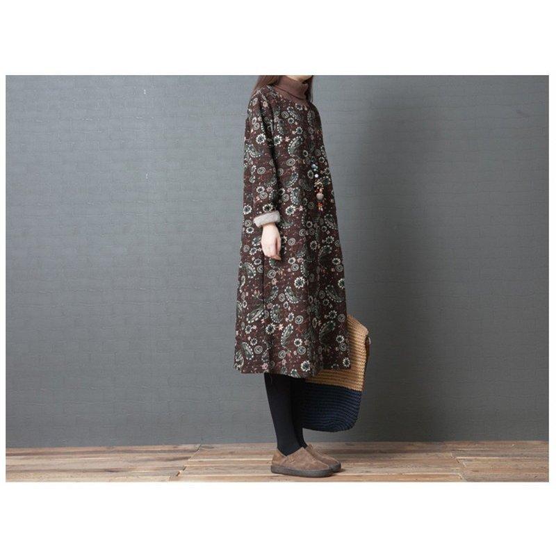 売れ筋がひ コットン 綿混 長袖 タートルネック 膝下 冬 ロングワンピース レディース ワンピース Aライン コーデ 40代 秋冬 ゆったり 大きいサイズ 厚手 花柄 ワンピース お届け方法によって納期が違う 了解です Www We Job Com