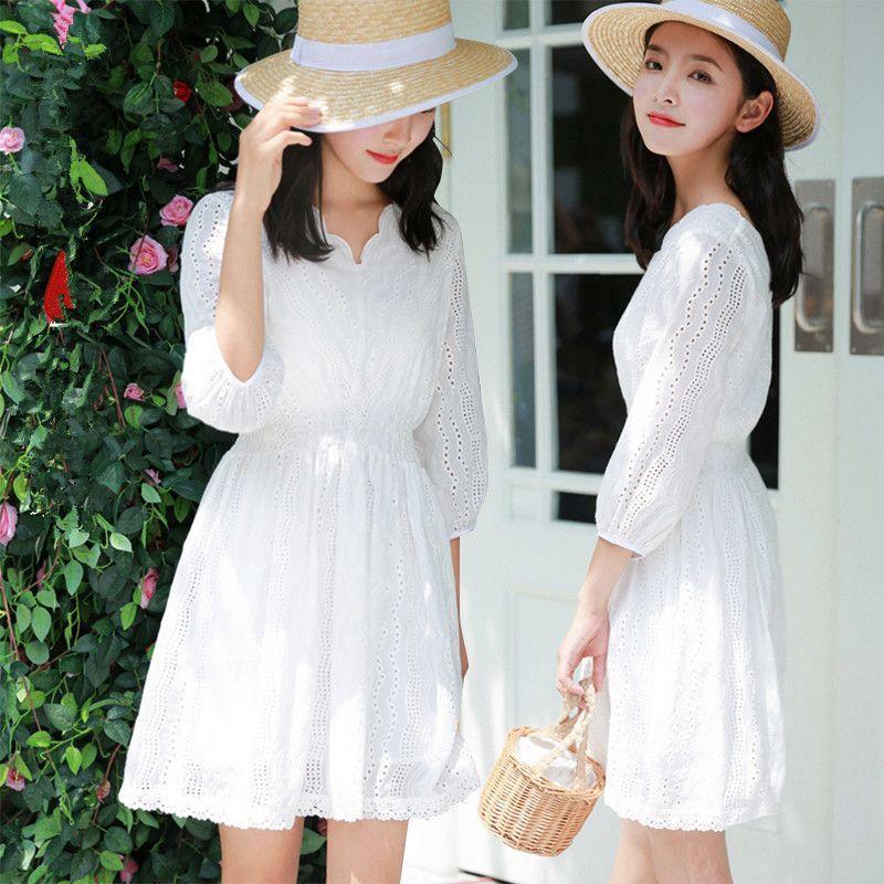 人気ブランド新作豊富 ワンピース 白ワンピース パンチング刺繍ワンピース レディースワンピ 7分袖 Vネックワンピース Aラインワンピース リゾートワンピ ハイウエスト 夏 旅 風鈴 ウィンドウチャイム Www We Job Com