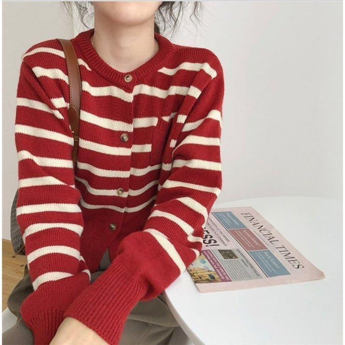 ニット セーター レディース 秋冬 カーディガン ニットソー ニットベスト ストライプ セーター トップス ゆったり ニット 韓国風 大人 着痩せ 代 30代 40代 初回限定