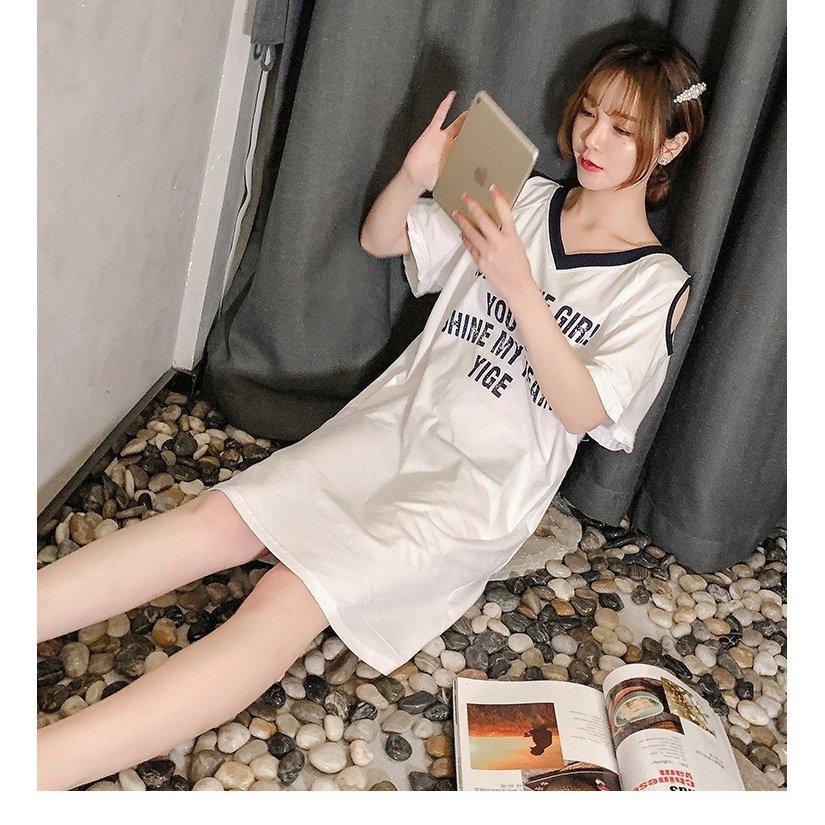 ラッピング ネグリジェ 春夏 姫 半袖ワンピース Vネック 前開きパジャマ オシャレゆったり ロングtシャツ 肩あきネグリジェ 大人可愛い部屋着 レディース