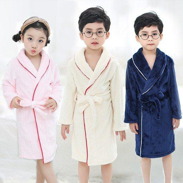 3色 フランネルバスローブ おしゃれ もこもこ ガウン ホームウェア ルームウェア 可愛い 女の子 子供 寝巻き