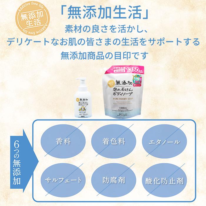 【無添加生活】ボディソープ 泡 詰め替え 泡タイプ 泡で出る せっけん お風呂  敏感肌  無添加生活 無添加 大容量詰め替えパウチ 1350mL | マックス | 01