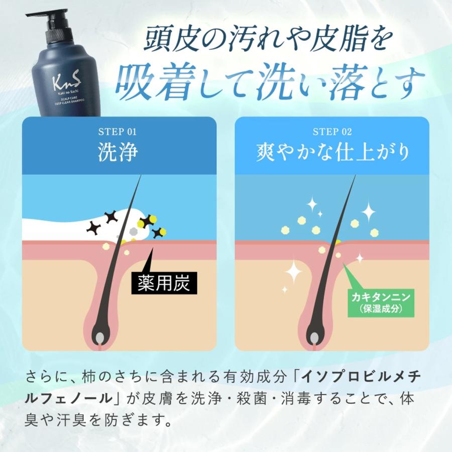【KnS】 デオドラント 加齢臭 汗臭 ニオイ フケ 薬用 柿渋 炭 頭皮 柿のさち メンズコスメ | 薬用柿渋スカルプケアシャンプー500mL×2本 | マックス | 06