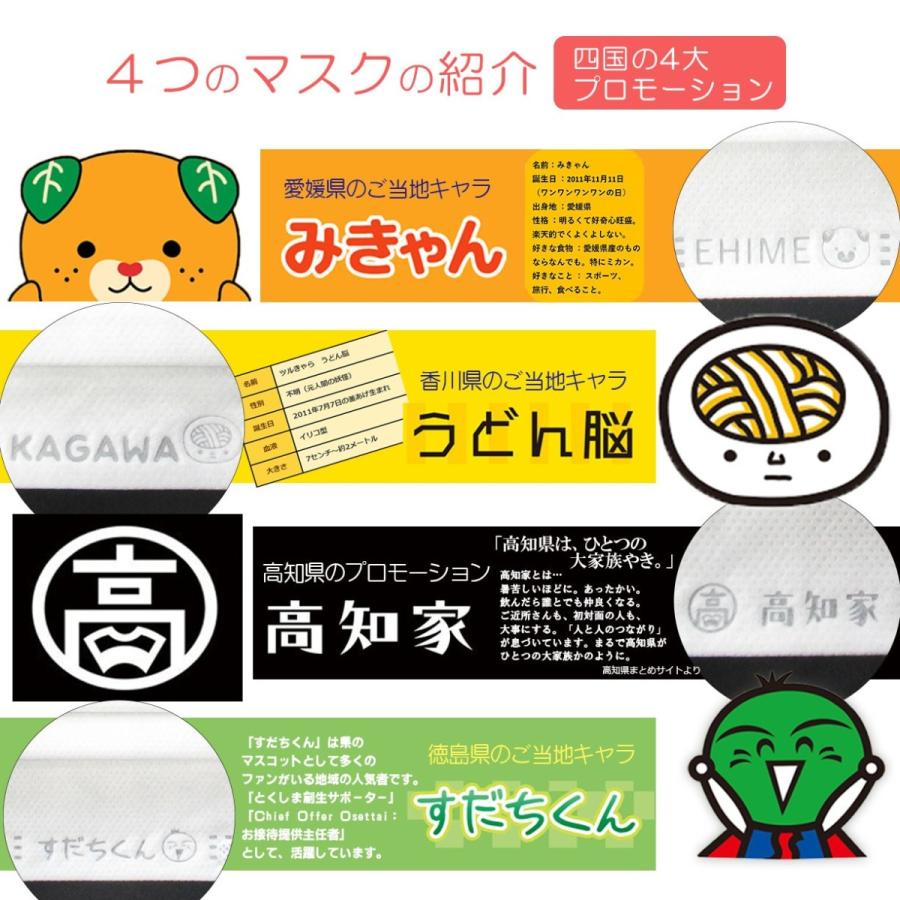 1000枚~ 四国ご当地 不織布マスク みきゃん うどん脳 高知家 すだちくん ゆるキャラ 可愛い マスク 日本製 立体 プリーツ まとめ買い 耳が痛くならない 花粉_5